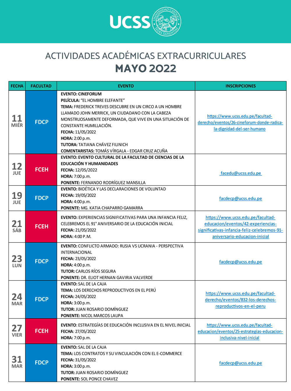 Actividades académicas extracurriculares - mayo 2022