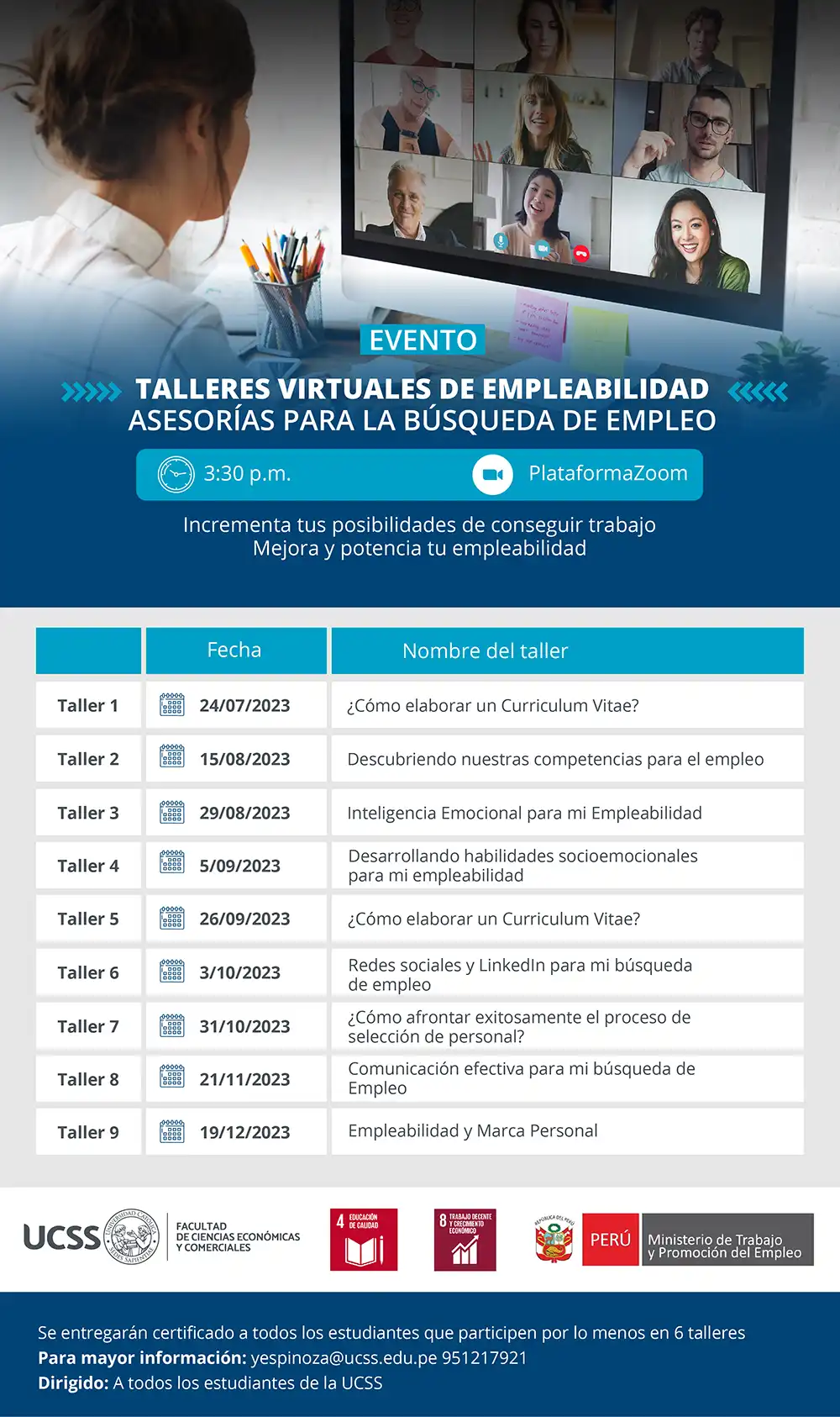 FCEC: TALLERES VIRTUALES DE EMPLEABILIDAD. ASESORÍAS PARA LA BÚSQUEDA DE EMPLEO.