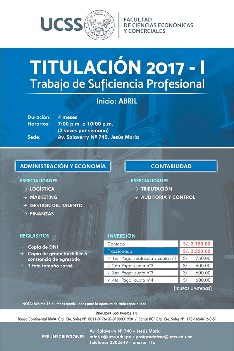 FCEC: titulación 2017-I trabajo de suficiencia profesional