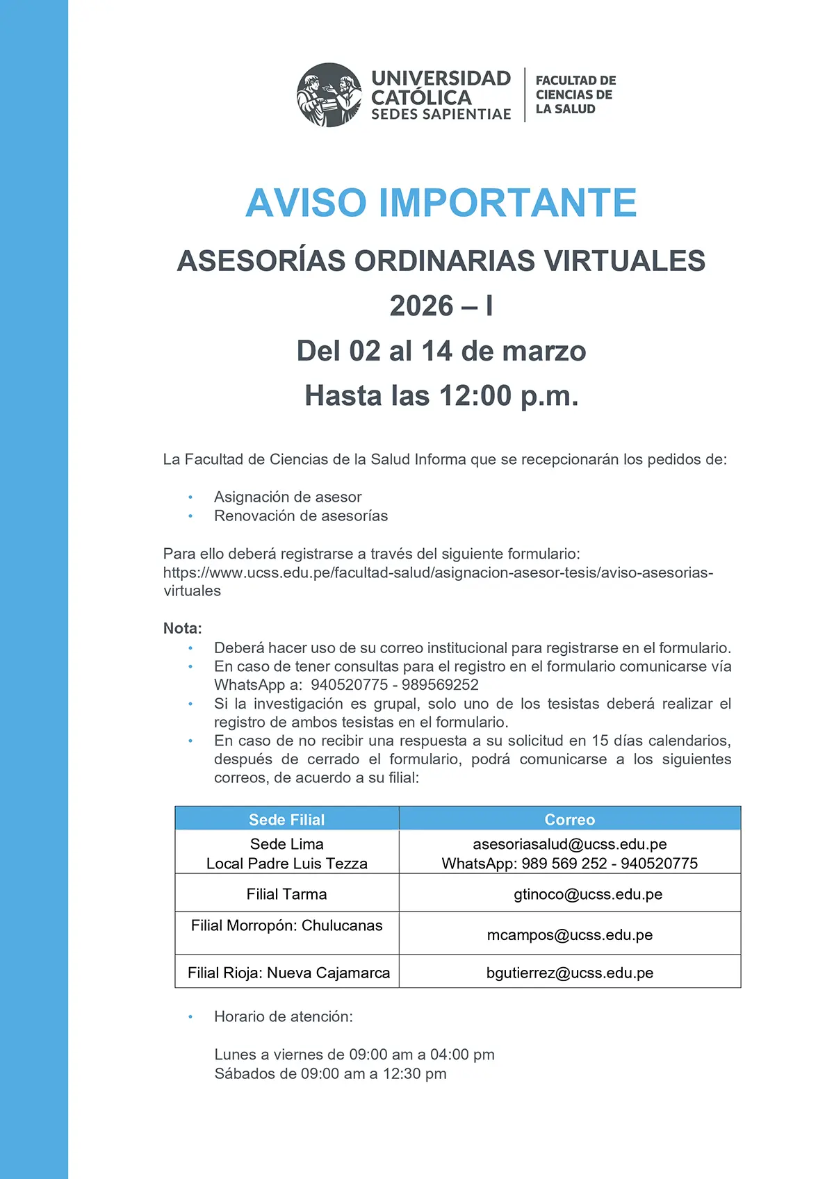 Aviso para asesorías virtuales