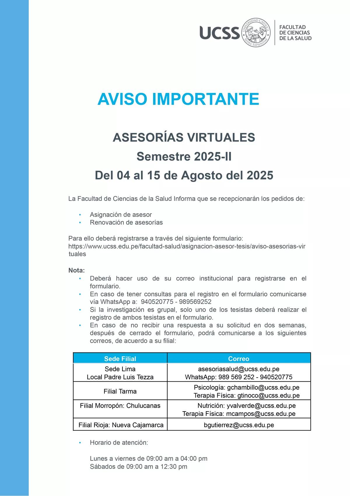 Aviso para asesorías virtuales