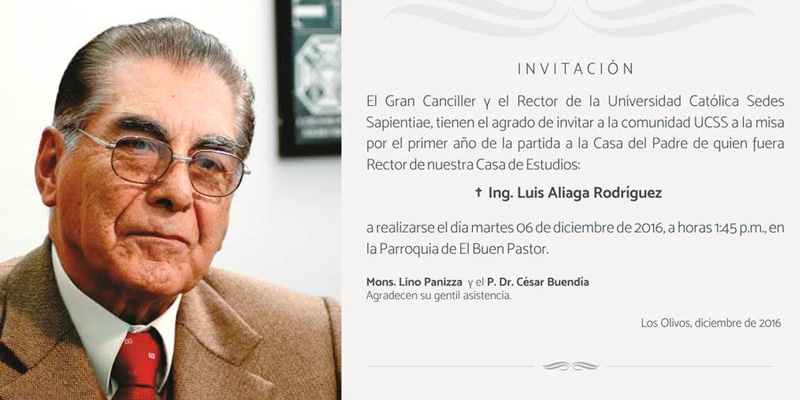 UCSS: Misa por el primer año de fallecimiento del rector Luis Aliaga. 